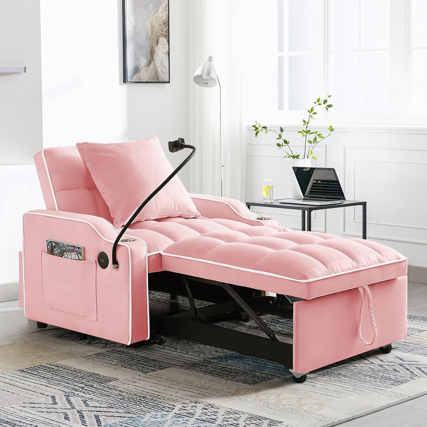 Modern Pull Out Sofa Bed w/Adjustable Backrest, 3 in 1