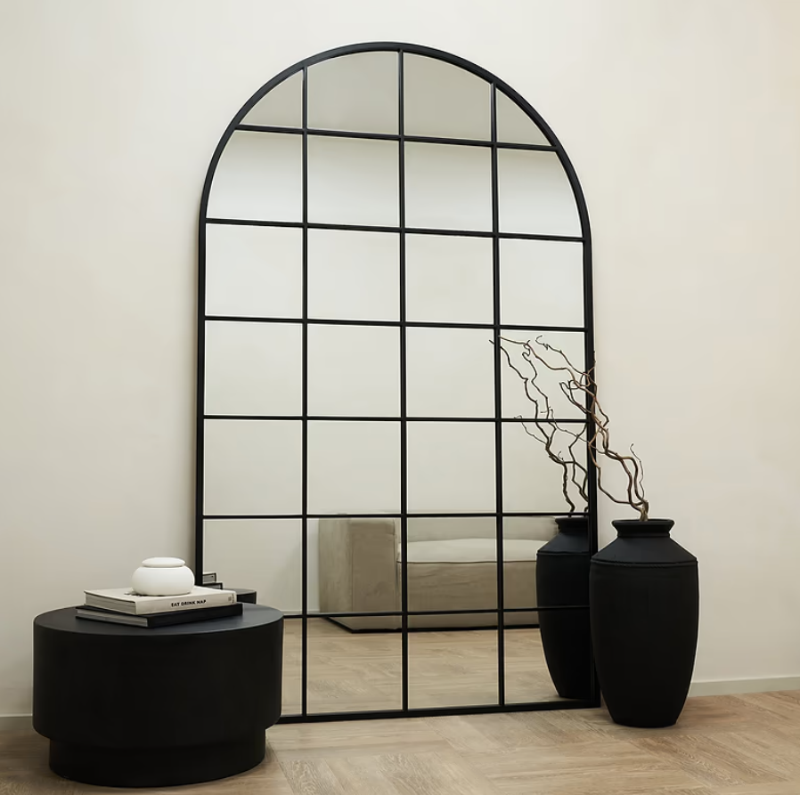 Brooklyn Full Length Extra Large Black Arched Metal Mirror 200cm x 120cm