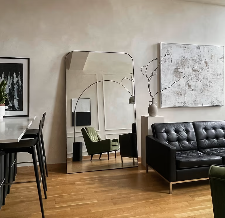 Theo Full Length Black Curved Metal Extra Large Mirror 200cm x 120cm