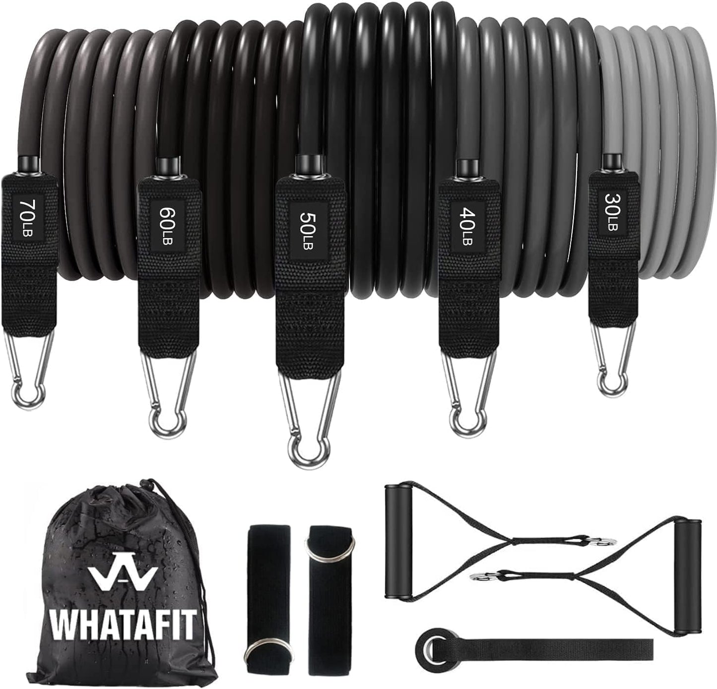 Whatafit Resistance Bands Set, Exercise Bands with Door Anchor, Handles, Carry Bag, Legs Ankle Straps for Resistance Training, Physical Therapy, Home Workouts for Men and Women