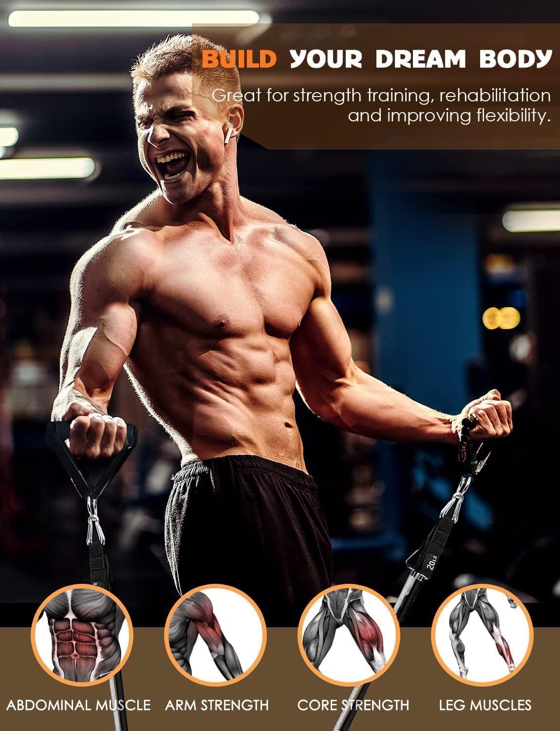 Whatafit Resistance Bands Set, Exercise Bands with Door Anchor, Handles, Carry Bag, Legs Ankle Straps for Resistance Training, Physical Therapy, Home Workouts for Men and Women