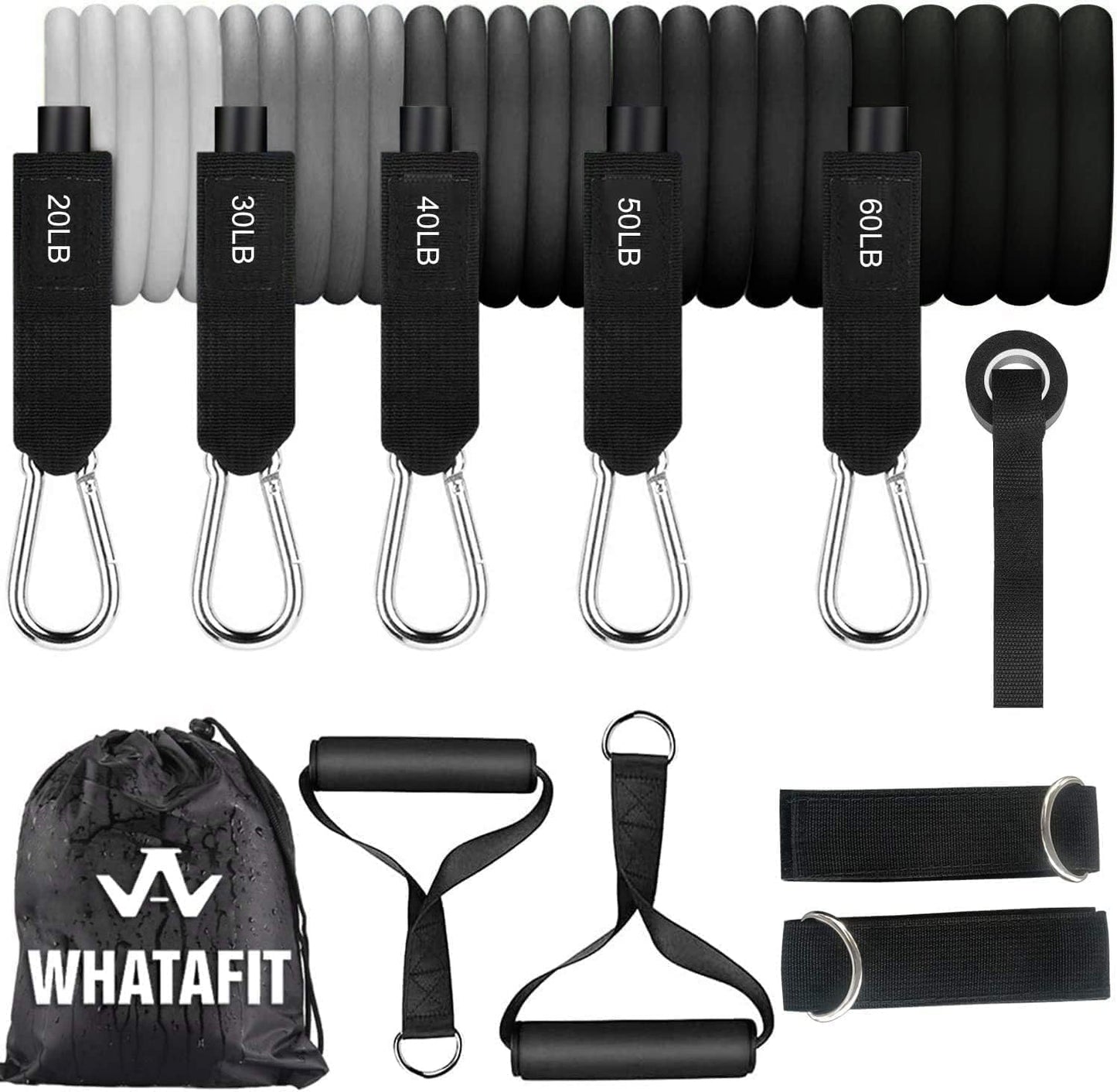 Whatafit Resistance Bands Set, Exercise Bands with Door Anchor, Handles, Carry Bag, Legs Ankle Straps for Resistance Training, Physical Therapy, Home Workouts for Men and Women