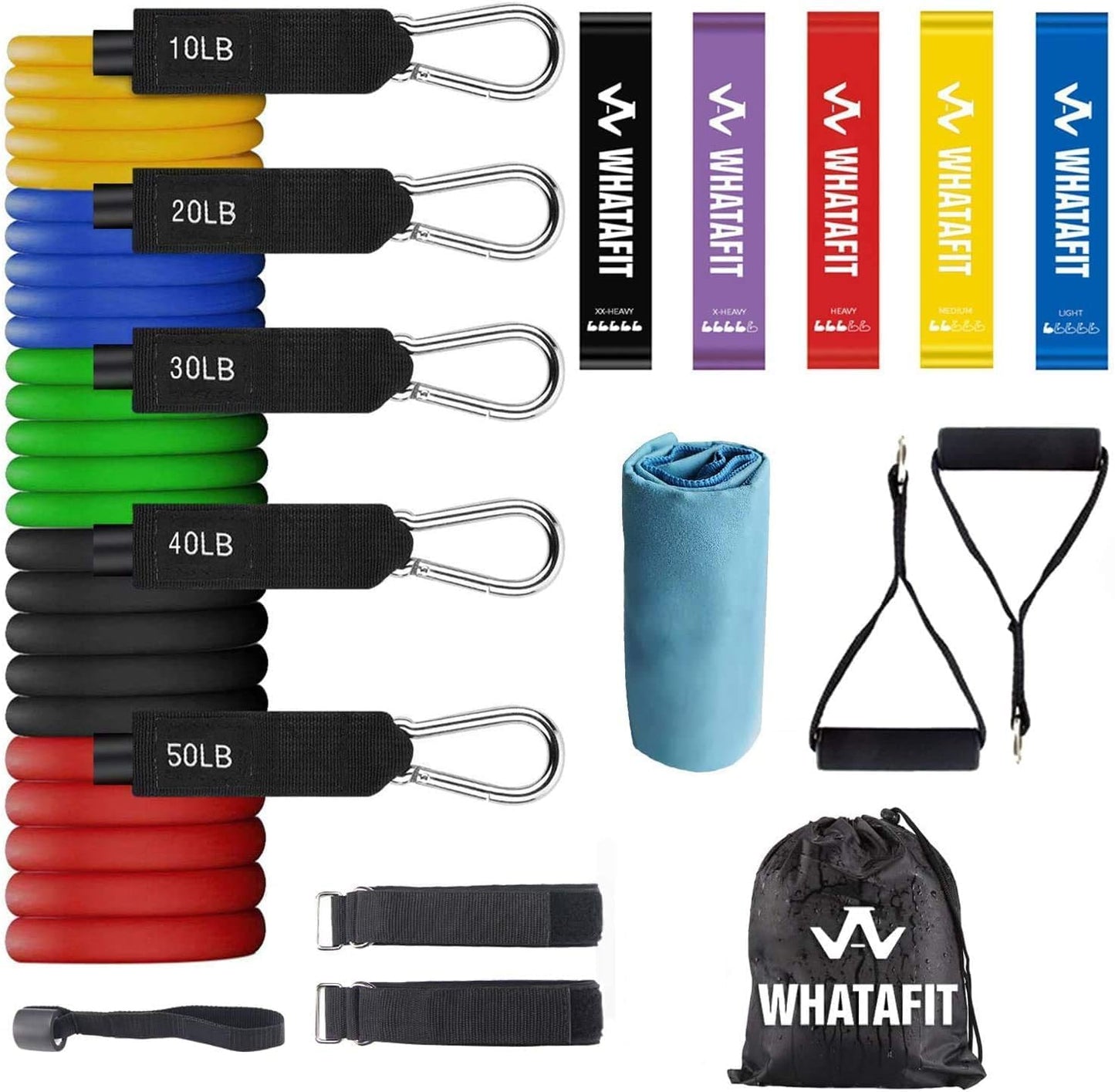 Whatafit Resistance Bands Set, Exercise Bands with Door Anchor, Handles, Carry Bag, Legs Ankle Straps for Resistance Training, Physical Therapy, Home Workouts for Men and Women