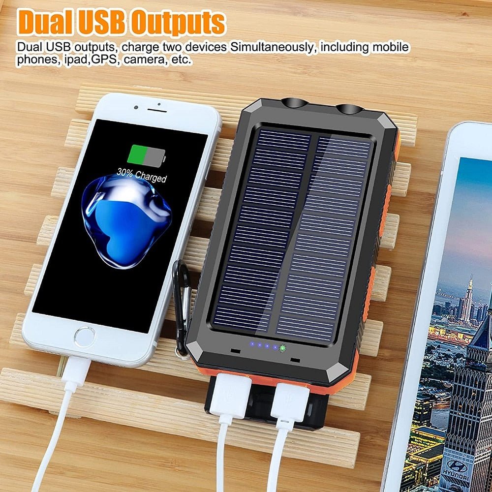 Portable Solar Power Bank 80000mAh, Built-in Flashlight, Compass, for All Smartphones, Electronic Devices,