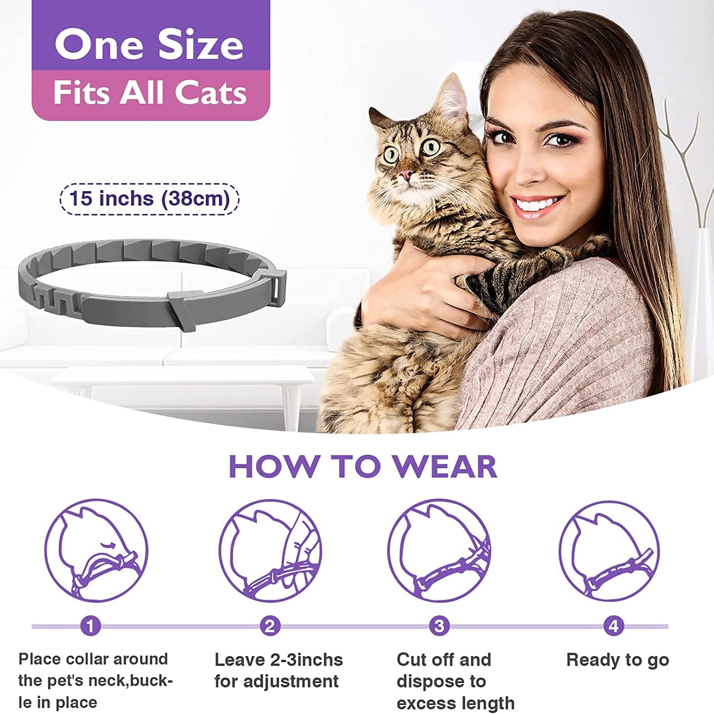 Cat Calming Collar - Behavior and Calming Collar for Cats 4pcs- 38cm