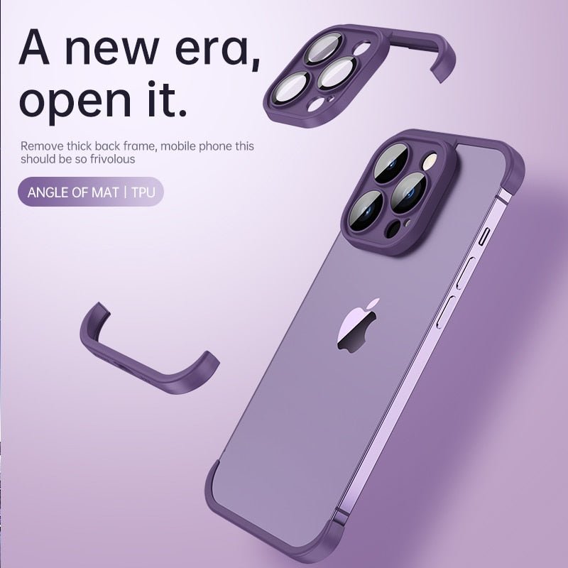 Frameless Bumper with Glass Lens Protector - Shockproof Phone Cover On iPhone 11 and 14 Series